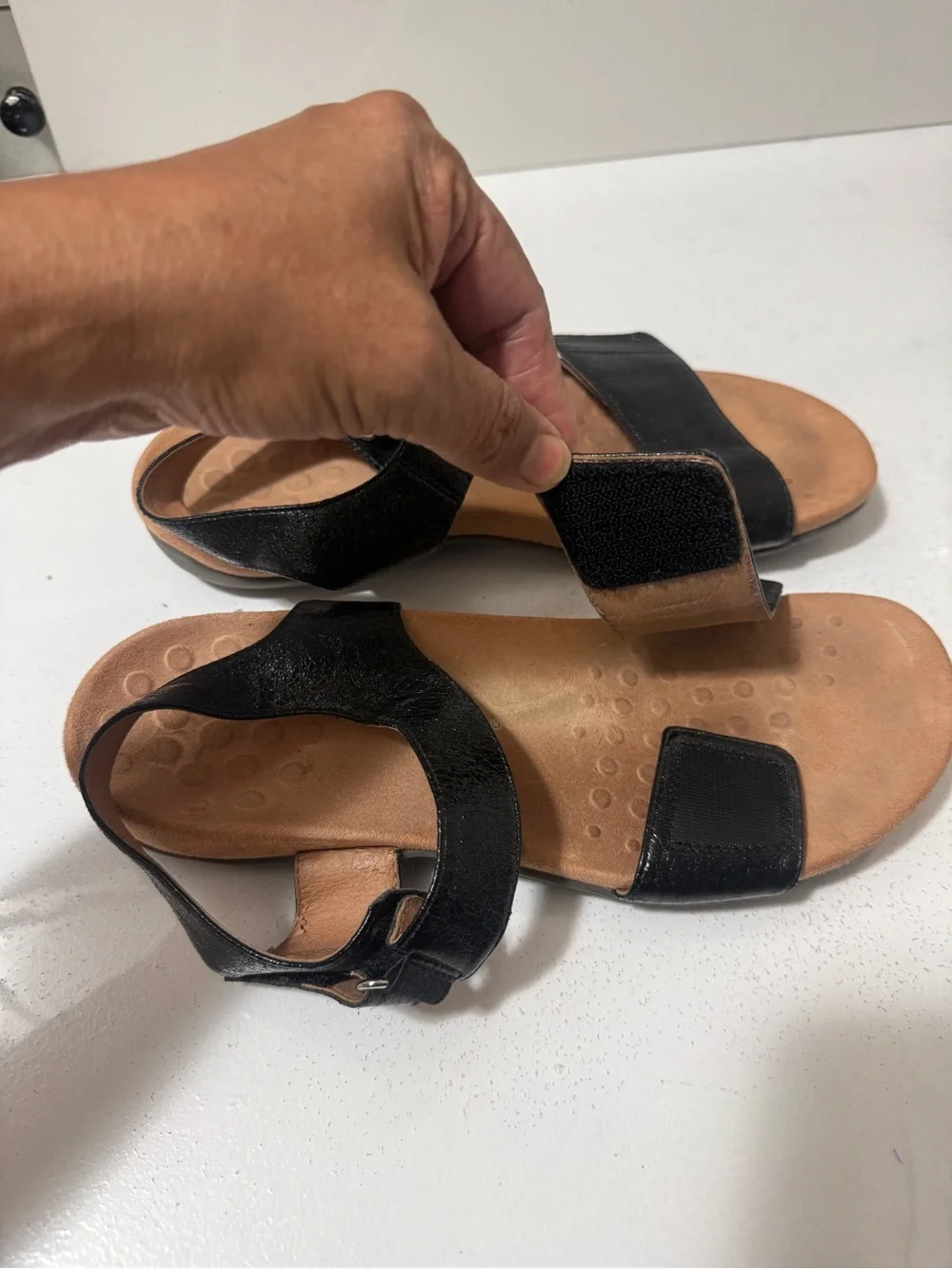 VIONIC Black Women's Comfort Sandals with Adjustable Ankle Strap